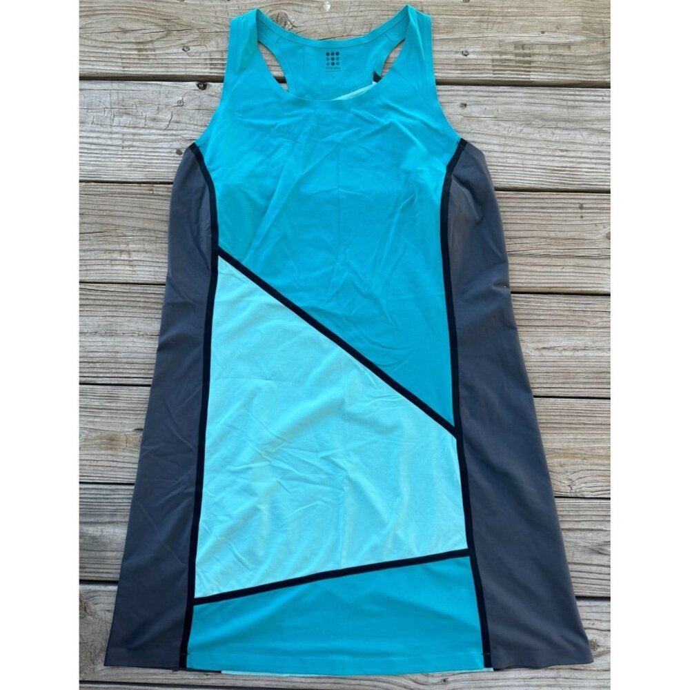 Title Nine Teal & Light Blue Athletic Midi Dress with Charcoal Panels